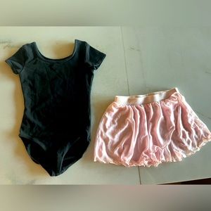 Girls’ ballet outfit, black leotard and pink ruffle skirt